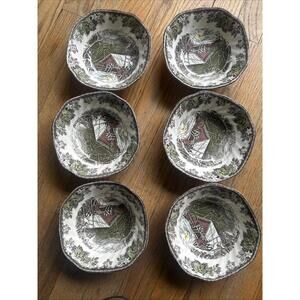 Johnson Bros The Friendly Village 'Covered Bridge' Cereal Soup Bowls 6 set